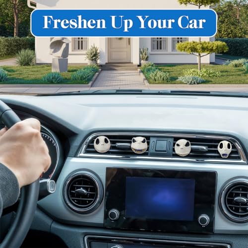 GENANY 3D Resin Horror Nightmare Skellington Car Air Freshener Vent Clips, Spooky Car Freshener, Horror Air Freshener, Gothic Gifts for Women and Men, Funny Spring Gifts For Movie Fans - style: 01. Skellington Character