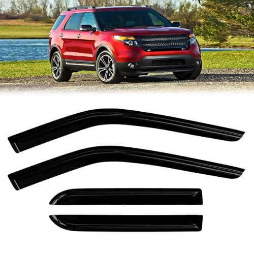 Window Rain Guards Compatible 2011-2019 Ford Explorer 4PC Window Visors Vent Shade Deflector Tape On - size: 11-19 Ford Explorer