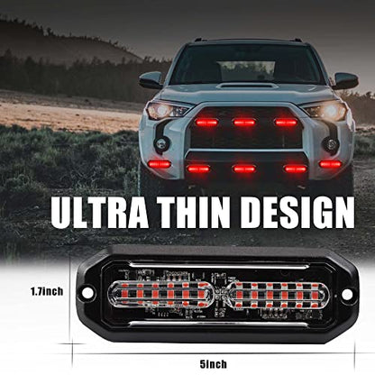 WINECO Ultra-Thin waterproof sync alternating Linear Lens 8pcs 12 led grill strobe lights Red Surface Mount Deck Dash Grill Grille Strobe Lights Warning Police Light for Emergency Vehicles - color: Red