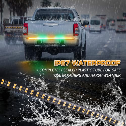 XRIDONSEN 60 inch Amber Green Emergency Lights Strip Rear Window Tailgate Strobe Lights Strip 360 LED Flashing Warning Hazard Safety for Tow Plow Trucks Construction Vehicles Pickup Wreckers - color: Amber/Green