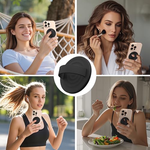 Magnetic Phone Grip Ring Holder, Liquid Silicone Magnet Cell Phone Grip Finger Loop, Compatible with Magsafe, Back of Phone for iPhone 17/16/15/14/13/12 Series, Black - color: Black