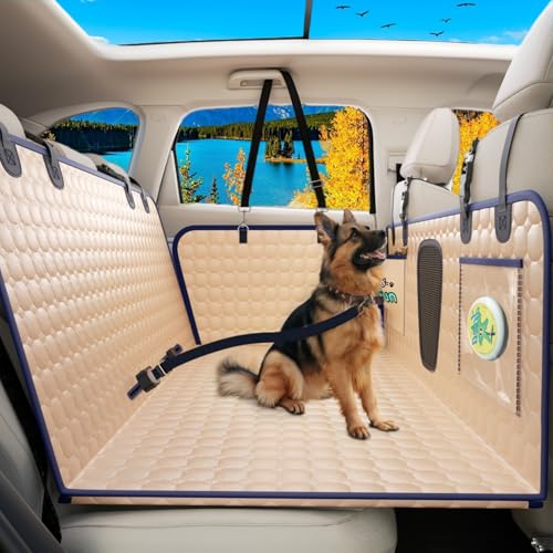 Hard Bottom Car Seat Cover for Dogs, 2025 Upgraded Leather Back Seat Extender Waterproof Dog Car Seat Cover for Back Seat, Non-slip Dog Car Hammock Backseat Pet Cover for Dogs in Car, Support 400LBs