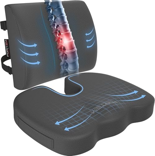 FORTEM Seat Cushion, Office Chair Cushion, Lumbar Support Pillow for Office Chair, Memory Foam Sciatica Coccyx Tailbone Pressure Pain Relief, Car Sitting Pad, Washable Non Slip - color: Dark Grey Mesh, size: Large