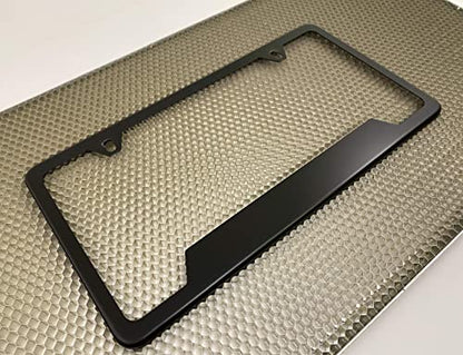 Premium Corrosion-Resistant Stainless Steel Matte Black Powder Coated 2-Hole Standard CAR Heavy Duty License Plate Frames with Free Set of Screws and caps - Set of 2 Frames - size: Set of 2 frames