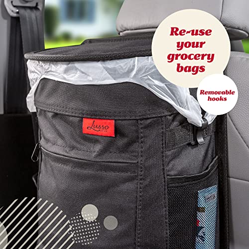Lusso Gear Spill-Proof Car Trash Can - Leakproof Liner & Flip-Top Lid Auto Trash Can - Hangs in Trucks & SUVs as Trunk Organizer - 2.5-Gal Mesh Pockets for Camper Accessories - 2.5 Gal, Gray, Round - color: 1-Pack Gray