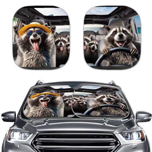 AFPANQZ 3D RaccoonUV Protection Foldable Windshield Washable Sun Shades Universal Fit for Car Auto Sedan Truck SUVs Travel Outdoor Packing 28.5"x25.5" - color: 3D Raccoon