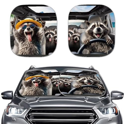 AFPANQZ 3D RaccoonUV Protection Foldable Windshield Washable Sun Shades Universal Fit for Car Auto Sedan Truck SUVs Travel Outdoor Packing 28.5"x25.5" - color: 3D Raccoon