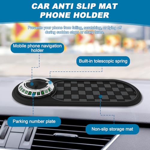 Multifunction Car Anti-Slip Mat, Car Dashboard Mobile Phone Holder, Anti Slip Mat Phone Holder and Temporary Parking Number Pad - Secure Storage for Sunglasses, Keys, Gadgets - color: Black