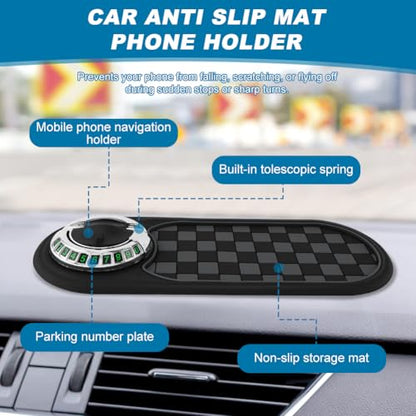 Multifunction Car Anti-Slip Mat, Car Dashboard Mobile Phone Holder, Anti Slip Mat Phone Holder and Temporary Parking Number Pad - Secure Storage for Sunglasses, Keys, Gadgets - color: Black