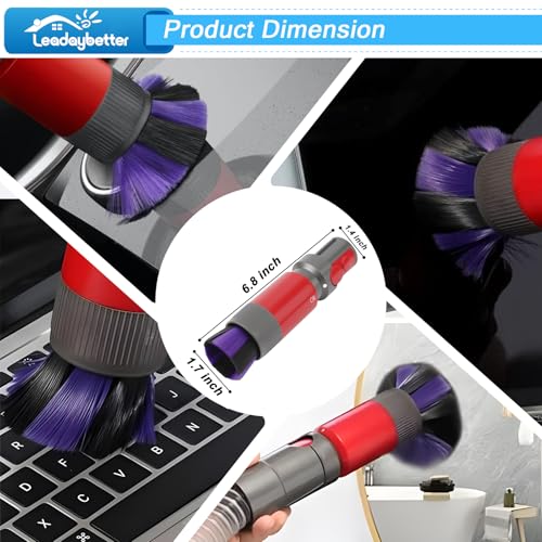 Leadaybetter Brushes & Attachments for Dyson V7 V8 V10 V11 V15 Gen5, Horsehair Vacuum Attachment, Traceless Dust Brush, Flexibible Suction Nozzles for Vacuum Cleaners