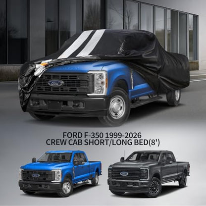 F-350 Truck Cover Custom Fit 1999-2026 Crew Cab Short/Long Bed(8') with Door Zipper, 10 Layers Outdoor Heavy Pickup Truck Cover Waterproof All Weather, Wind Dust Sun Protector. - size: F-350 1999-2026 Crew Cab LB+Towel+Bag