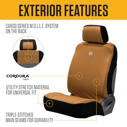 Carhartt Universal Nylon Duck Canvas Fitted Bucket Seat Cover, Durable Seat Protection with Rain Defender, Single, Black and Carhartt Brown - color: Black and Carhartt Brown, size: One Size