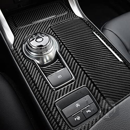 Real Bright Soft Carbon Fiber Car Center Console Automatic Gear Shift Panel Water Cup Holder Switch Cover Trim Sticker Compatible with Ford Mondeo/Fusion 17-19 Auto Interior Accessories Black - color: Black-gear Shift Panel