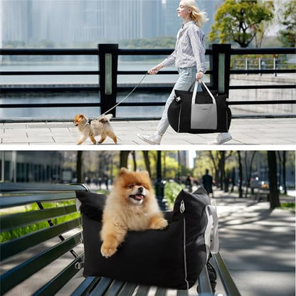 Lesure Small Dog Car Seat for Small Dogs - Waterproof Dog Booster Car Seat with Storage Pockets, Clip-On Safety Leash and Thickened Memory Foam Filling, Pet Carseat Puppy Travel Carrier Bed, Black