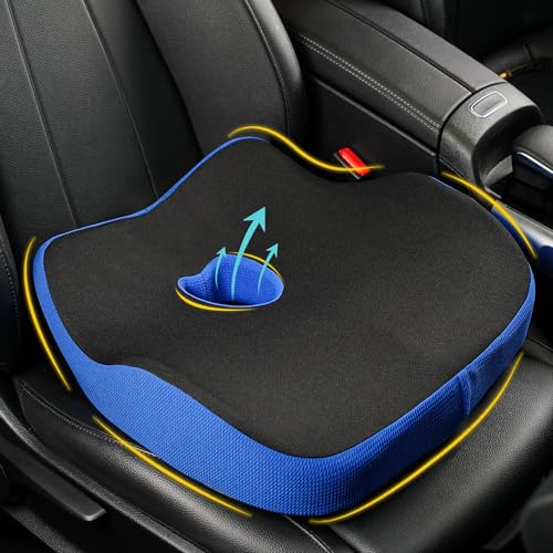 Car Seat Cushion, Ergonomic Memory Foam Car Cushion for Sciatica Pain Relief, Larger Driving Seat Pillow for Short Drivers on Long Drives - Butt Pillow for Truck, Office, Wheelchair - Black&Blue - color: Black&blue, size: Standard
