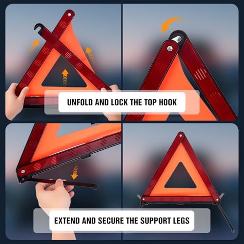 XOOL Warning Triangle, Emergency Warning Triangles for Vehicles, Reflective Triangle, Emergency Warning Reflector Safety Triangle Kit with Carry Case, 3-Pack - color: 3Pack-Warning Triangle Kit