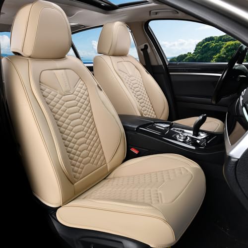 Coverado Front Seat Covers, 2 Pieces Universal Seat Cover for Cars, Breathable Nappa Leather Waterproof Car Seat Cover, Car Seat Protector, Driver Seat Cover, Auto Seat Covers Fit for Cars, Beige - color: Beige, size: Front