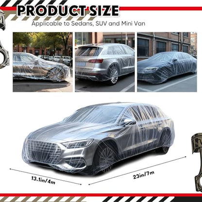 LEIFIDE 3pcs Universal Large Plastic Car Covers 15.7X 24.6ft Extra Clear Reusable Car Cover with Elastic Band for SUV, Sedan, Mini Van and Outdoor Snow Rain Wind Dust Frost