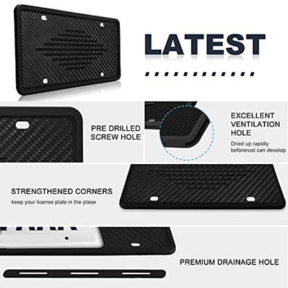 Intermerge License Plate Frames, 2 Pack, Universal US Car Black TPU Bracket Holder. Rust-Proof, Rattle-Proof, Weather-Proof with Drainage Holes Car Accessories