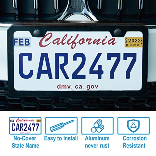 2PCS Premium Matte Black License Plate Frames, Solid Rust-Proof Aluminum Holder with 2 Holes, Universal Car Frame for Women and Man, Including Screws, by Lengnoyp. - color: black