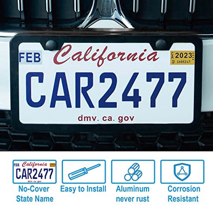2PCS Premium Matte Black License Plate Frames, Solid Rust-Proof Aluminum Holder with 2 Holes, Universal Car Frame for Women and Man, Including Screws, by Lengnoyp. - color: black