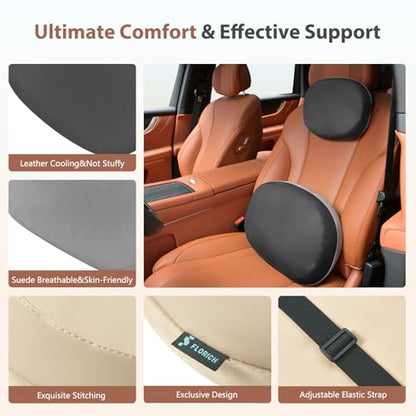FLORICH Lumbar Support with Headrest Pillow Double-Sided Suede & Leather Car Neck Pillow and Back Cushion Kit Ergonomic Back Rest Pillow Neck Back Pain Relief for Car, Office Chair, Black - color: Black