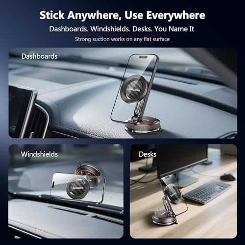 SYNCWIRE for MagSafe Car Mount [2-Axis Design] Nano Adhesive Gel + Suction Cup Magnetic Phone Holder for Dashboard & Windshield, 360° Adjustable for iPhone 17 16 15 14 13 12 11, Samsung, Carbon Fiber - style: 2-Axis | Carbon Fiber