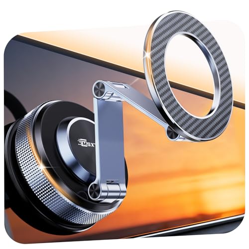 MSXTTLY Magnetic Car Phone Holder 360° Adjustable Tesla Phone Mount Foldable Car Mount 2026 Zinc-Alloy Magsafe Phone Holders for Your Car for iPhone 17 Pro Max 16 15 14 13 12 Plus, Carbon Fiber - color: Space Gray