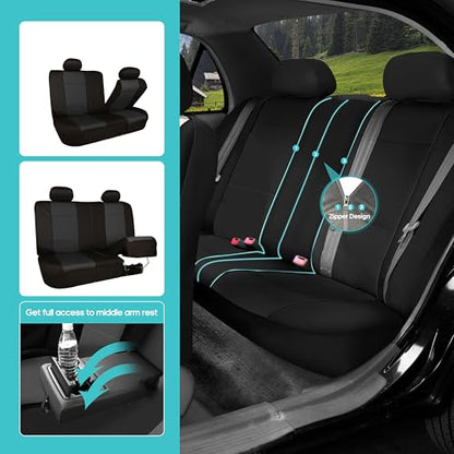 FH Group Waterproof Neoprene Car Seat Covers Rear Set– Universal Fit Split Bench Back Seat Cover, Durable Automotive Seat Protector for Cars, SUVs & Vans, Black/Black - color: Black, style: Rear Set