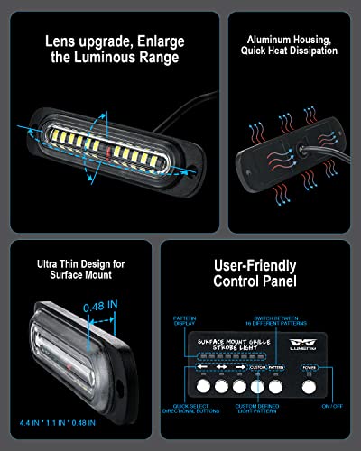 LUMENIX White Amber LED Surface Mount Strobe Flashing Lights Kit w/Controller 8PCS Grille Side Marker Emergency Warning Caution Light Assemblies for Construction Vehicles Trucks, Traffic| Sync Feature - color: White&Amber