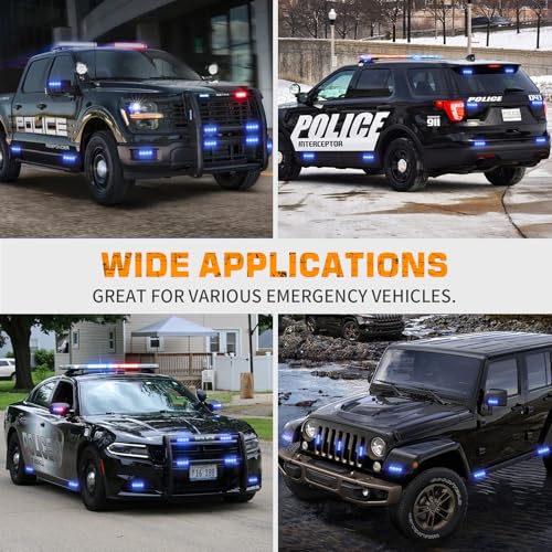 XRIDONSEN 8PCS Sync Blue Grill Emergency Lights 32 LED Grille Surface Mount Firefighter Police Lights Strobe Flashing Warning Safety Hazard First Responder Light for Vehicles Firefighters POV Trucks - color: Blue
