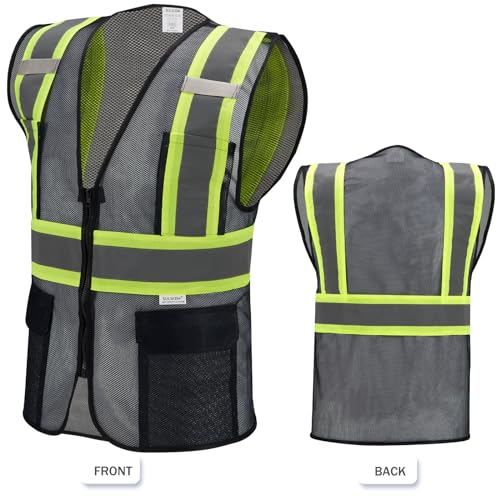 High Visibility Reflective Safety Vest with Zipper and Pockets Translucent Black,M - color: Translucent Black, size: Medium
