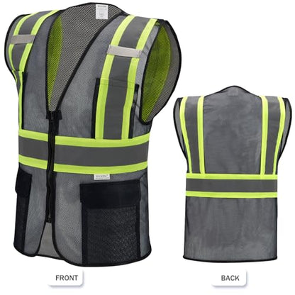 High Visibility Reflective Safety Vest with Zipper and Pockets Translucent Black,M - color: Translucent Black, size: Medium