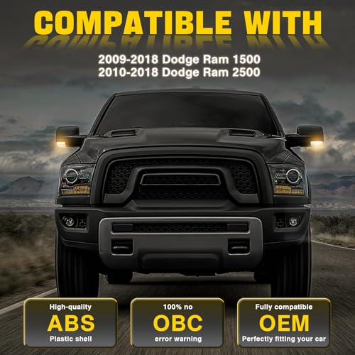 WEILEITE LED Side Mirror Light Turn Signal Bulb Puddle Lamp Lens Cover Fit For Dodge Ram 1500 2009-2018 Ram 2500 2010-2018 Replaces 68064949AA/68064949AA 68232479AA/68232479AA - size: Left & Right