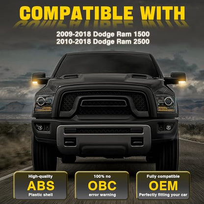 WEILEITE LED Side Mirror Light Turn Signal Bulb Puddle Lamp Lens Cover Fit For Dodge Ram 1500 2009-2018 Ram 2500 2010-2018 Replaces 68064949AA/68064949AA 68232479AA/68232479AA - size: Left & Right