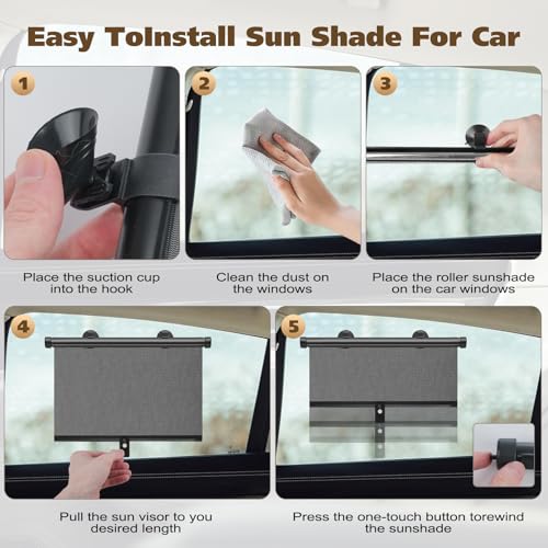 Car Window Shade for Side Windows, 2 Pack Sun Shade Retractable for Car Blocks Heat and UV Rays Glare Protection Roller Sunshade Visor for Baby, Kids, Pets, Passengers