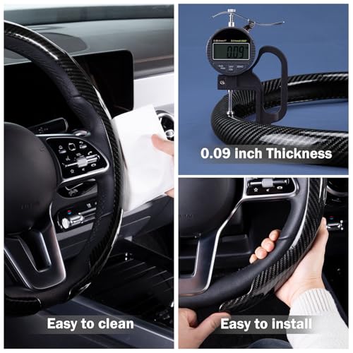 Car Steering Wheel Cover Carbon Fiber Snap On Steering Wheel Accessories Wrap 14.5-15 inch Universal Grip Anti-Skid Protector, Glossy Black - color: A Glossy Black