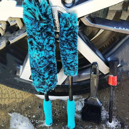 4PCS Wheel Brush Kit for Cleaning Wheel and Tire, Wheel and Rim Brush, Car Detailing Brushes, 360 Degree Bendable & Durable Car Wheel Rim Cleaner Brush Set (Blue) - color: Blue