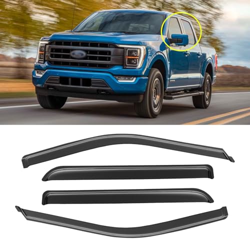 Window Rain Guards for 2015-2025 Ford F150 SuperCrew, 2017-2025 F-150 Raptor / F250 F350 F450 SuperCrew Super Duty Crew Cab, Window Visors Guard Deflector Shade Vent Shield, for 4 Full-Size Doors - size: 15-25 F150 Crew Cab