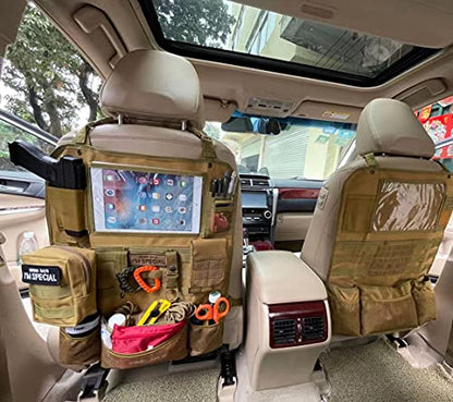 Upgrade Tactical Seat Back Organizer Molle Car Seat Organizer with 4 Detachable Pouches: Trauma Medical Pouch, Water Bottle Pouch, Vehicle Protector Organizers (Modern B TAN) - style: Modern B Red