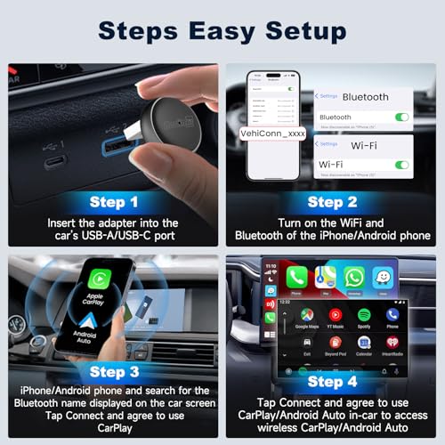 Carlinkit Mini Ultra Wireless CarPlay & Android Auto Adapter, Convert Factory Wired to Wireless, USB-A/USB-C Fast Connection for iPhone & Android 11+, Plug & Play Car Play Dongle, OTA Upgrade