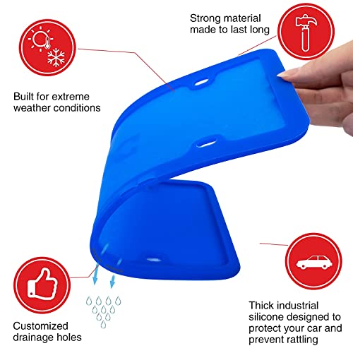 XCLPF Silicone Blue License Plate Frame Covers 2 Pack- Front and Back Car Plate Bracket Holders. Rust-Proof, Rattle-Proof, Weather-Proof (Blue) - color: Blue