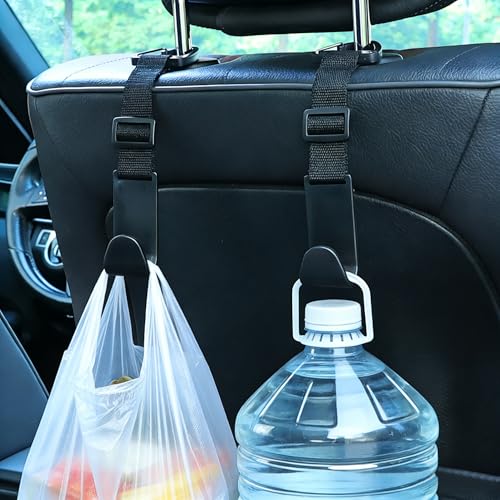 Adjustable 4-Pack Car Headrest Hooks - Universal Seat Back Organizer with Heavy-Duty Clip for Purses, Bags & Groceries Black - color: Black