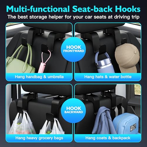 Amooca Car Seat Hooks Anti-Drop Headrest Storage Hanger Universal Fit Automotive Organizer for Purse Bag Coat Black 2 Pack - color: Black
