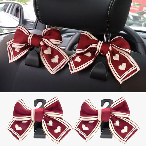 2PCS Car Seat Hooks, Cute Bow Car Seat Headrest Hooks for Purses, Bags, Umbrella, Universal Automotive Interior Decoration Accessoriesl for Vehicle, SUV, Sedan, Truck (Red Heart) - color: Red Heart
