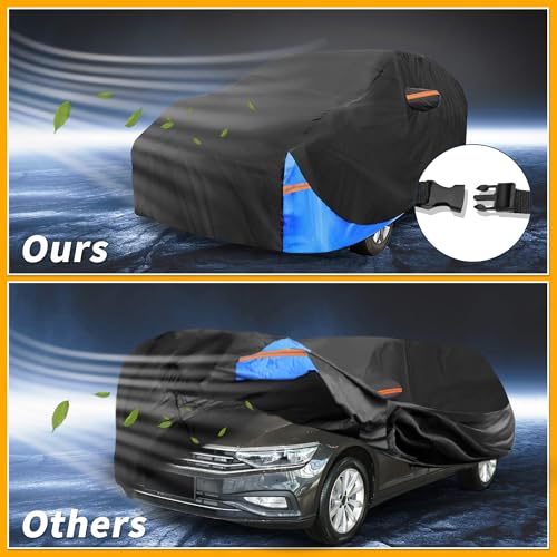 Waterproof All-Weather Universal Car Cover with Right Side Zipper, 190T Polyeste Black Blue Fits for Wagon 190" to 198" Length - size: Fit for Wagon Length 190" to 198"