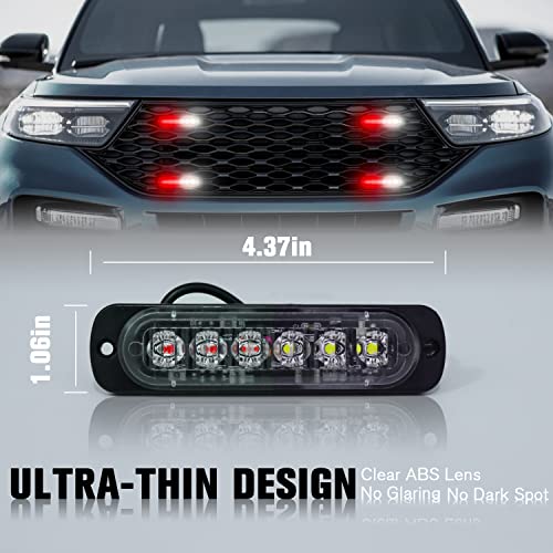 DIBMS LED Emergency Strobe Lights, 8x Red White 6 LED Strobe Warning Emergency Flashing Light Caution Construction Hazard Light Bar For Car Truck Van Off Road Vehicle ATV SUV Surface Mount - color: Red White