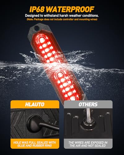 HLauto 1200T Emergency Strobe Grille Lights: 8pcs 12 LED Sync Feature Safety Warning Flashing Lights, Ultra Slim Surface Mount Hazard Caution Lights for Trucks, Vehicles, Car, ATV, UTV (Red) - color: Red