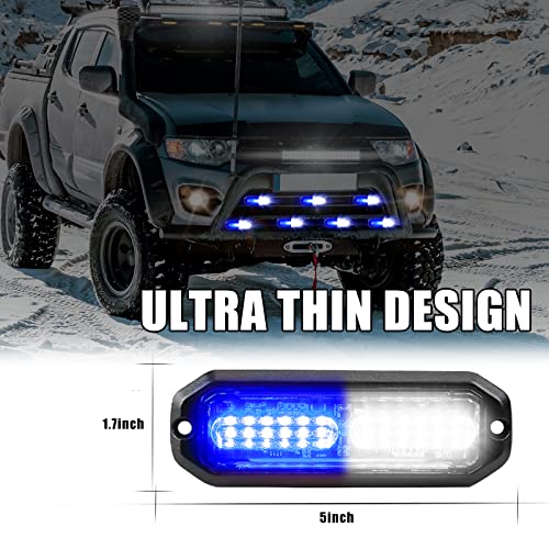 WINECO Blue/White 8pcs Ultra Slim LED Emergency Strobe Police Lights, Surface Mount Grill Grille Hazard Safty Warning Flashing Light for Volunteer Trucks Vehicles - color: Blue/White
