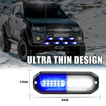 WINECO Blue/White 8pcs Ultra Slim LED Emergency Strobe Police Lights, Surface Mount Grill Grille Hazard Safty Warning Flashing Light for Volunteer Trucks Vehicles - color: Blue/White